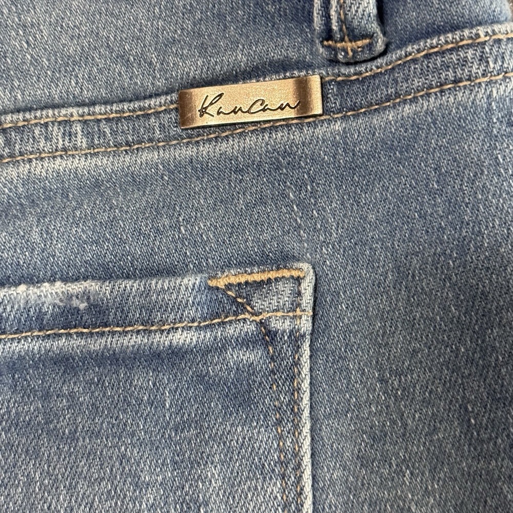 KanCan Denim Shorts Sz 2XL Blue Button Fly Raw Hem Distressed High Rise Stretch - Picture 3 of 5